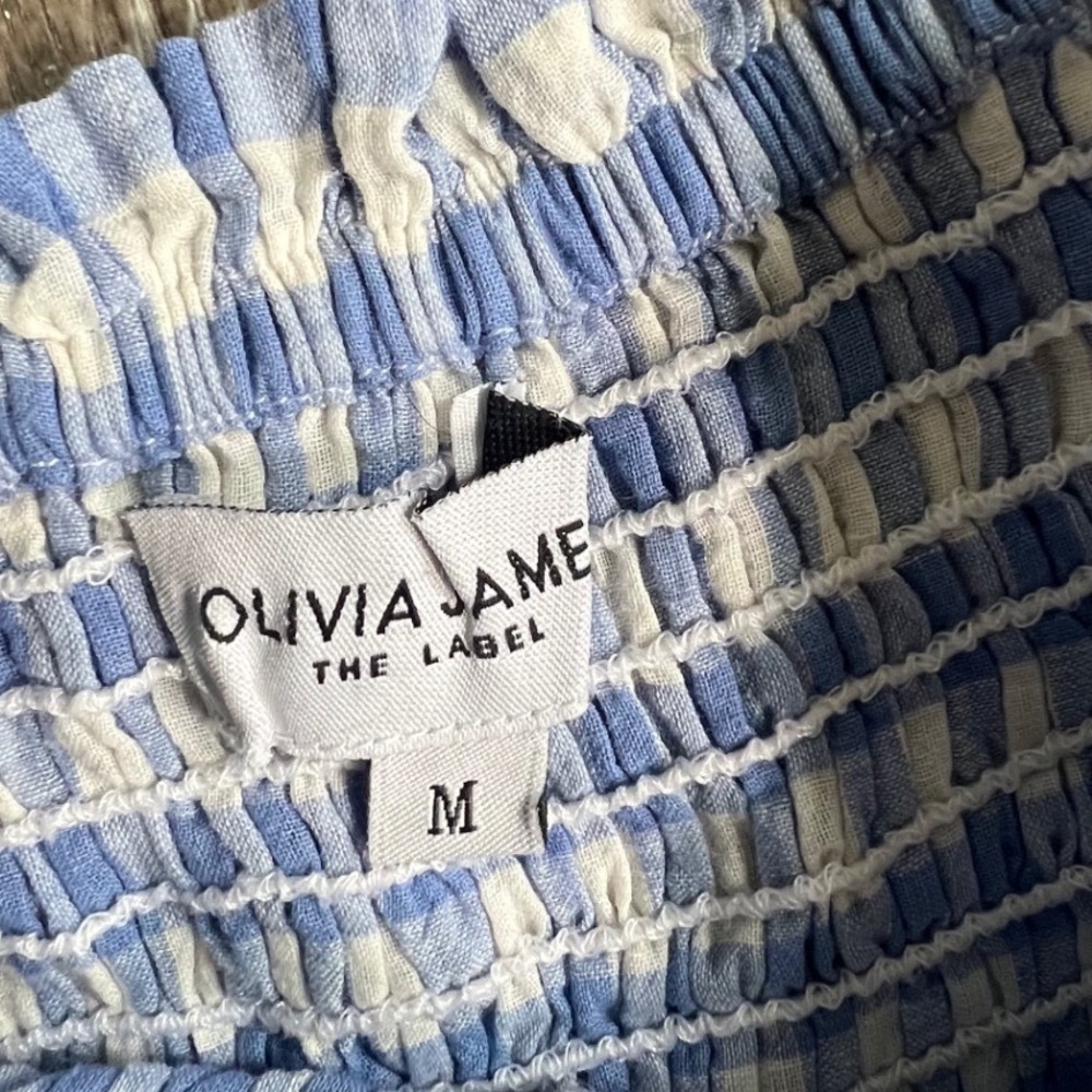 Olivia James The Label Gingham Maxi Skirt Womens Medium Blue White Eyelet Tiered - Picture 2 of 6